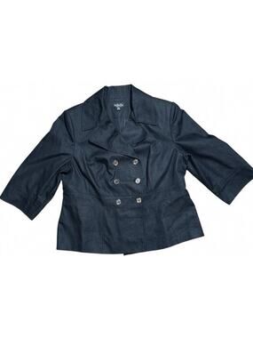 Isabella 16W Black Short Jacket Double Breasted Cotton Blend Lined 3/4 Sleeve